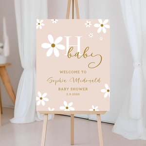 Editable Daisy Baby Shower Welcome Sign, Bohemian Pink Daisy Baby Shower, Welcome Poster, Boho Daisy Baby Shower Decoration, Groovy Daisy
