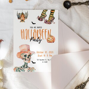 Halloween Party Invitation, Skeleton Invitation, Jack-o-Lantern Halloween Invite, Halloween Costume Party Invite, Spooky Season Invite