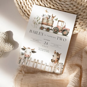 Invito di compleanno modificabile per bambini in fattoria, invito di compleanno per animali da fattoria, compleanno per bambini in fattoria, modello di invito per bambini in fattoria, modello di invito per il 2° compleanno