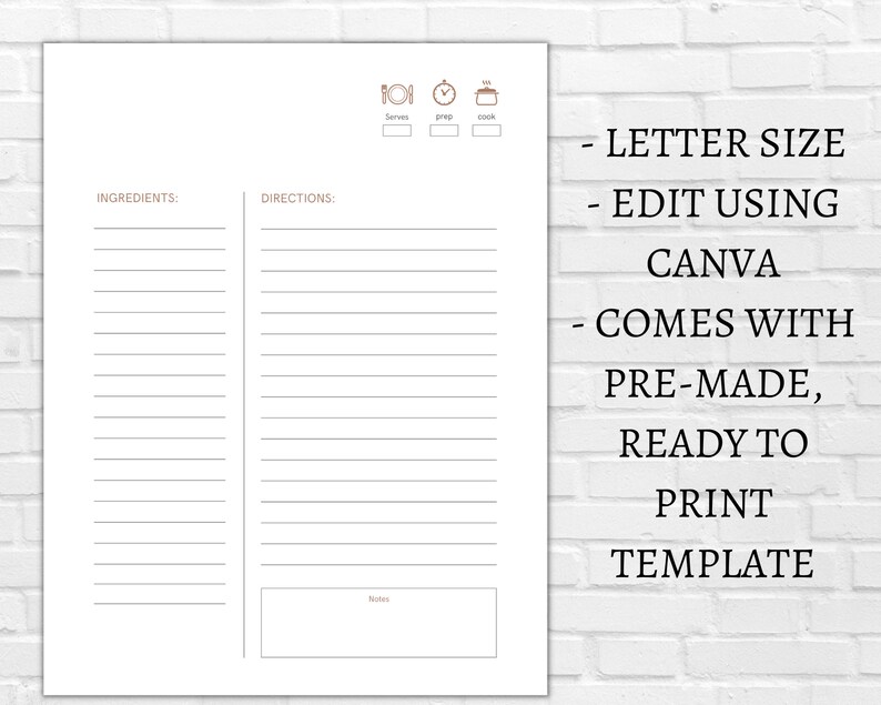 Editable Recipe Card Template Printable Recipe Planner Etsy Australia