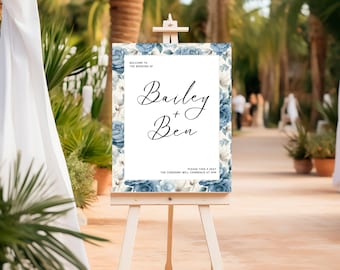 Dusty Blue Wedding Welcome Sign, Unique Wedding Sign, Blue Printable Wedding Welcome Sign, Bridal Shower Sign, Editable Template