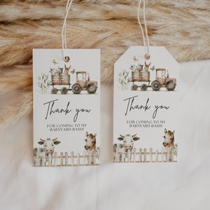 Editable Barnyard Bash Thank You Tags, Farm Animal Party Favor Tags, Rustic Farm Baby Shower Tags, Printable Birthday Party Decor