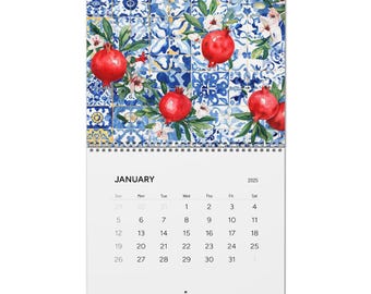 Mediterranean Tile Wall Calendar 2025, Monthly Planner, Office Desk Organizer, Kitchen Decor, Yearly Scheduler