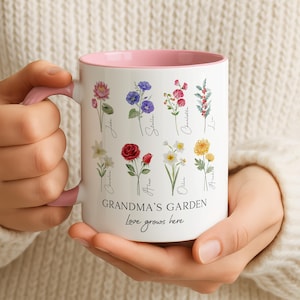 Custom Birth Flower Garden Mug, Personalized Mother&#39;s Day Gift, Nanna&#39;s Garden Mug with Names, Floral Gift for Mom Grandma Nana Gigi Meme