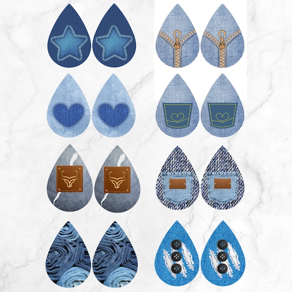 Jeans Sublimation Earrings PNG Jeans style Everyday wear instant Download 8 pack Earrings