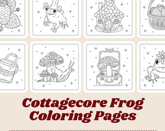 Cottagecore Frog Kleurplaten – Afdrukbare kleurplaten paddenstoel en natuur – Grillig bos Instant download pdf Trendy esthetische tekening