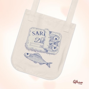 Fisherman Aesthetic Sardines Organic Tote Bag Vintage Sardine Tin Print Sustainable Grocery Bag Coastal Style Eco-Friendly Gift Shopping Bag