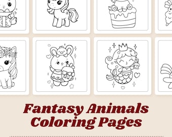 Cute Unicorn & Fantasy Animals Coloring Pages | Kawaii Printable Coloring Book for Kids | Digital Download | Fun Relaxing Activity