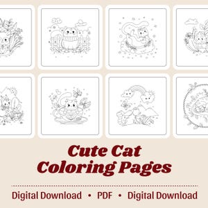 Cute Cat Coloring Pages – Printable Coloring Sheets for Kids & Adults – Instant Download Kawaii Cat Art, Fun Cat Activity PDF Relaxing Draw