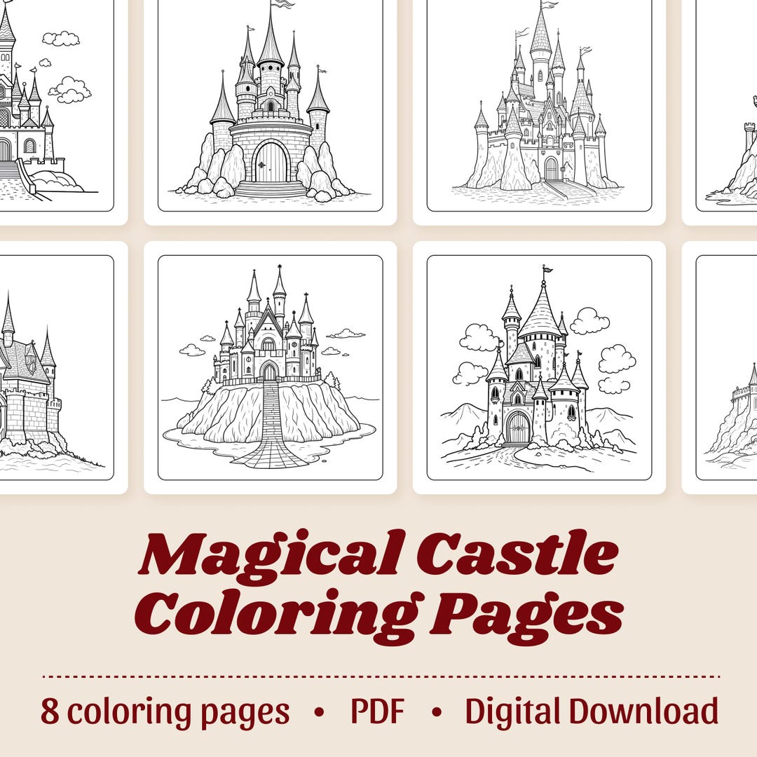 Magical Castle Coloring Pages – Fairy Tale Castles, Digital Download ...