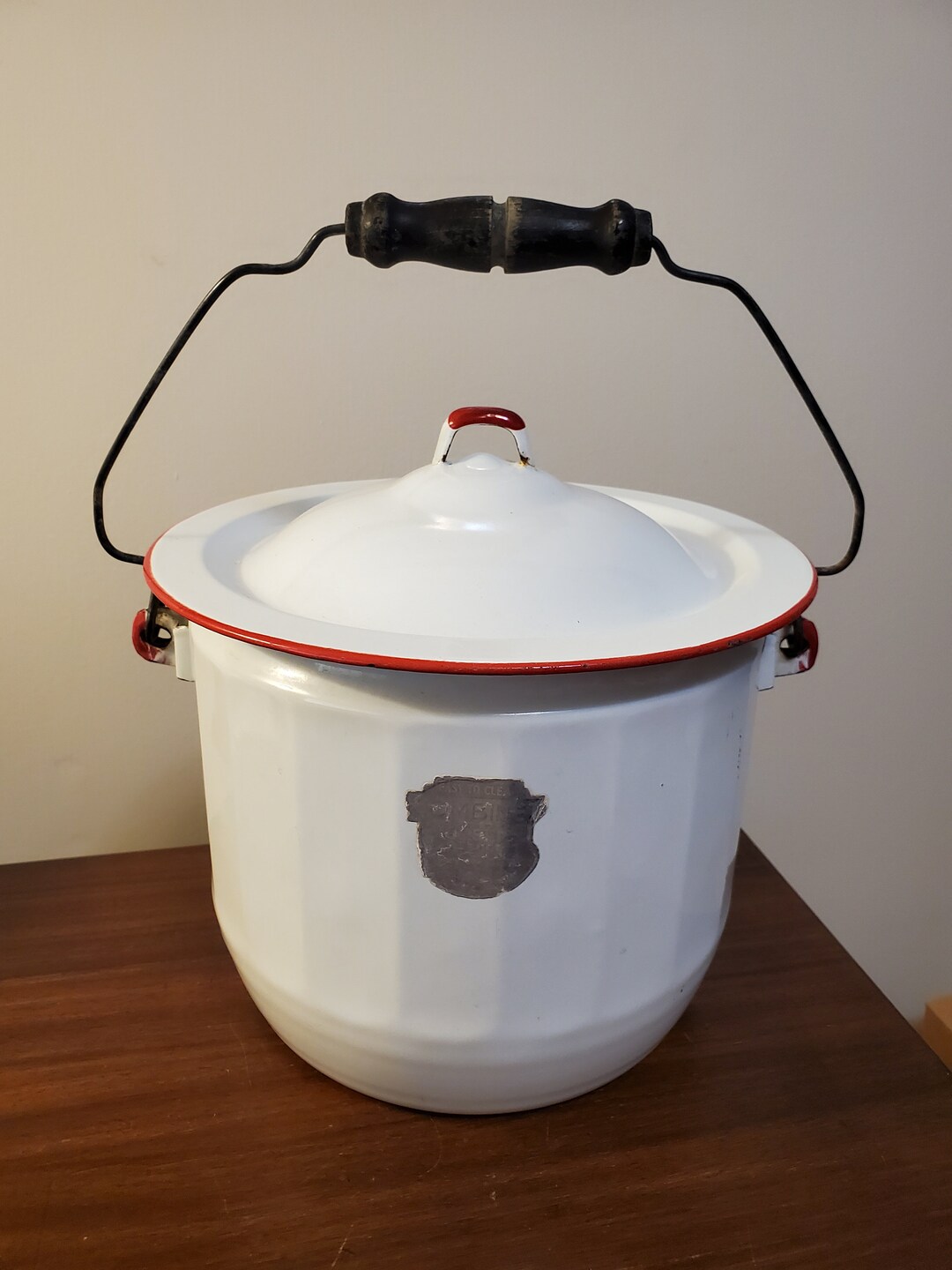 Vintage Enamelware / Diaper Pail With Lid Etsy