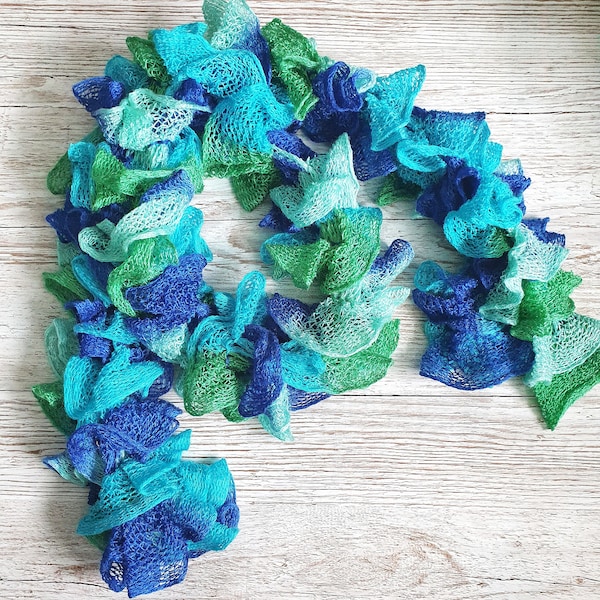 Blue and Green Frilly Scarf, Can Can Scarf
