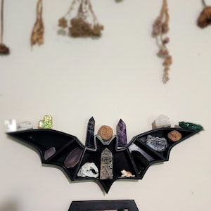Bat Shelf | Bat Shaped Shelf | Bat Wall Art | Crystal Shelf | Spooky Decor | Witchy Wall Art | Crystal Bat | Floating Shelf | Goth Shelves