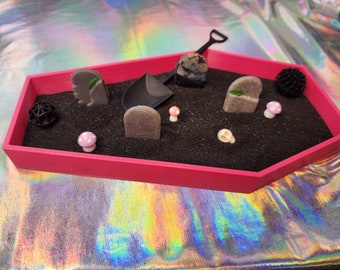 Hot PinkCoffin Zen Garden | Spooky Zen Garden | Goth Tabletop Fidget Toy | Anti-anxiety | Calming | Graveyard | Halloween Decor | Whimsigoth