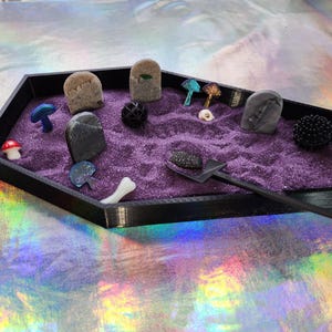 Coffin Zen Garden | Spooky Zen Garden | Goth Tabletop Fidget Toy | Anti-anxiety | Calming | Graveyard | Halloween Decor | Whimsigoth