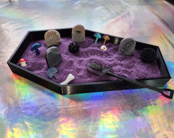Coffin Zen Garden | Spooky Zen Garden | Goth Tabletop Fidget Toy | Anti-anxiety | Calming | Graveyard | Halloween Decor | Whimsigoth