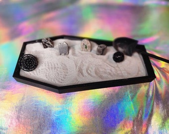 Mini Coffin Zen Garden | Small Coffin Tabletop Sand Fidget | Anti-anxiety| Calming| Goth Home Decor | Functional Dark Art | Desk Decor |