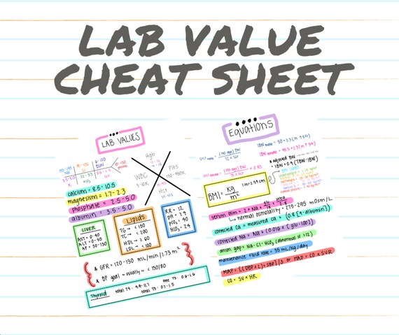 Lab Values Cheat Sheet | Etsy