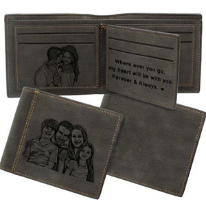 Billetera grabada, billeteras fotográficas personalizadas Regalos para hombres, esposo, papá, hijo