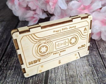 Personalised Mixtape Cassette with Playlist QR Code. Custom Mixtape Wooden, Handcrafted Wooden Cassette Case, Father's Day Gift, Birthday