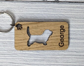 Basset Hound Pewter Keychain – Solid Pewter – Made In USA – 1-1.5 Inches
