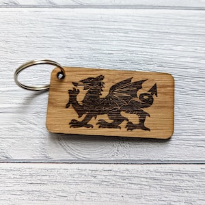 Wales Keyrings | Welsh Gifts | Welsh Dragon | Oak Veneered | Bulk