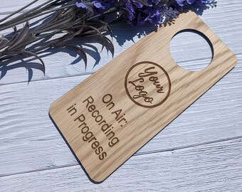 Personalised Oak 'On Air' Door Hanger: Recording in Progress Sign