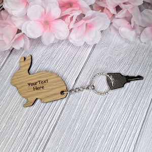 Personalised Wooden Rabbit Keyring | Custom Text Engraving | Gift for Rabbit Lovers | Easter Keychain