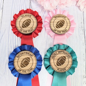 Custom Rugby Rosettes - Personalised Rugby Awards | Choice of Colours, Eco-Friendly, Handcrafted, Fun & Serious Titles