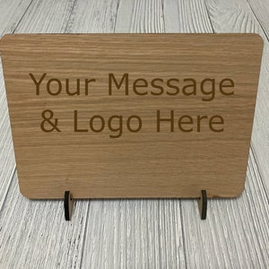 Personalised Wooden Sign with Optional Stand | Freestanding Sign with Stand | Wooden Table Sign | Oak Signs | Business Signage