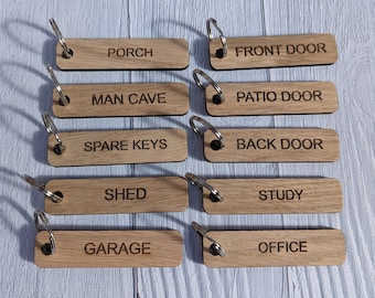 House Key Tags, Handcrafted Eco-Friendly Wooden House Key Tags, House Keyrings, Homewarming Gift, House Keys Labelled