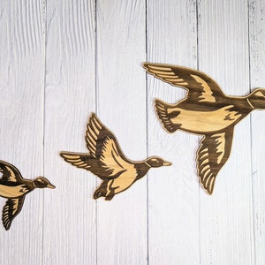 Wooden Flying Ducks Wall Art | Eco-friendly Decor | Set of 3 Sizes Available | Retro Art