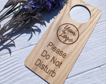 Personalized Do Not Disturb Door Hanger: Engraved Oak Wood Sign