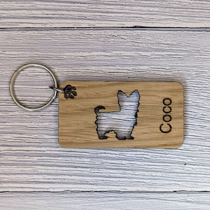 Personalised Yorkshire Terrier Wooden Keyring | Oak Dog Keychain | Gift For Yorkie Parent | Doggy Key Tag Gift