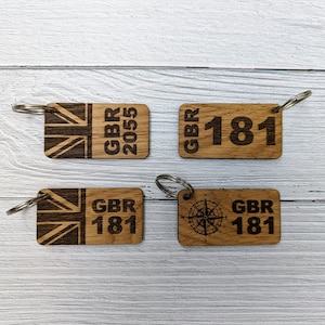 Sailing Keyrings, Personalised With Sail Number | Sailing Gift | Oak Wood | Bulk