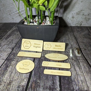 Personalised Bamboo Name Badges: Laser Engraved Wooden Logo