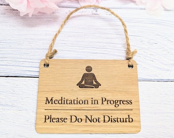 Meditation in Progress Door Sign: Oak Veneer Mindfulness Decor