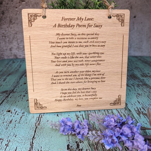 Holzgedichtschild, personalisiert - individuelles Gedichtgeschenk für Jahrestag, Geburtstag, Hochzeit, Vorschlag, Vatertagsgeschenk