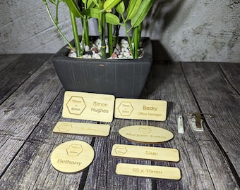 Bamboo Name Badges | Personalised Wooden Logo Name Badges | Eco Name Badges | Wooden Badges | Eco-friendly Bamboo | Bulk Purchase