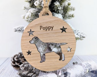 Personalised Bauble with Labrador Cut-Out, Oak Veneer and Jute String