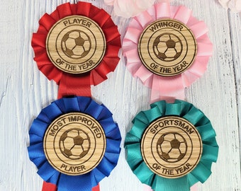 Custom Football Rosettes - Personalised Soccer Awards | Choice of Colours, Eco-Friendly, Handcrafted, Fun & Serious Titles
