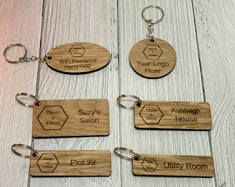 Personalised Oak Wood Keyring: Engraved Logo Key Fob