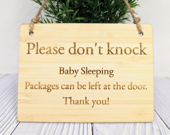 Baby Sleeping Bamboo Sign: Engraved, Eco-Friendly, Customisable