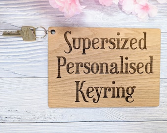 Personalised A4 Wooden Keyring Engraved Oak Keepsake Gift Custom