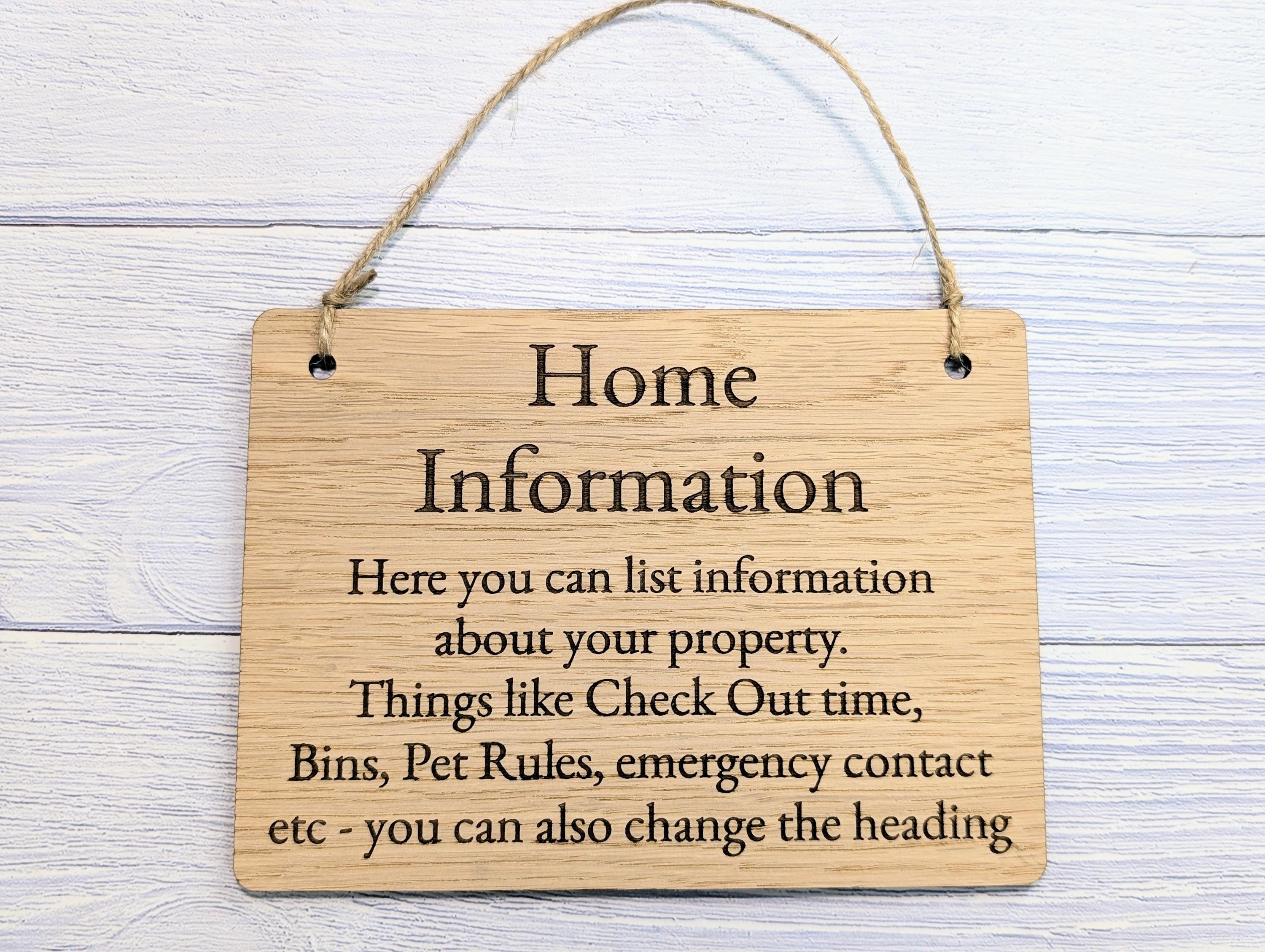 Wooden Home Information Sign | Personalised Wooden Door Sign | Custom ...