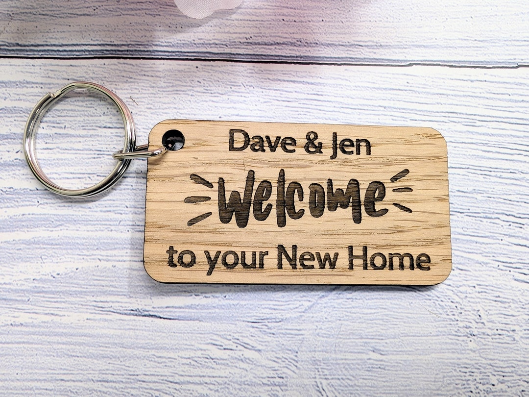 Fisrt Home Key Rings Personalised New Home Keyrings - Oak Veneer - Custom New Homeowner ...