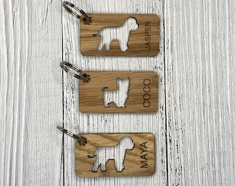 Personalisierte Hunde Schlüsselanhänger | Schlüsselanhänger aus Holz mit Gravur | Geschenk für Hundebesitzer | Eichenholz | Groß