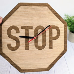 Wooden STOP Sign Clock - Quirky Wall Decor