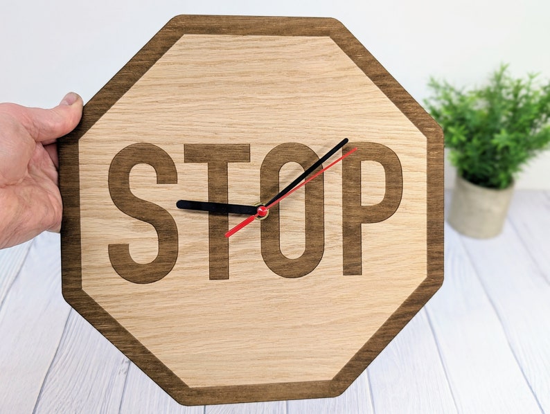 Wooden STOP Sign Clock - Quirky Wall Decor