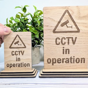 Freestanding Wooden CCTV in Operation Sign – Engraved Security Notice for Businesses, Shops & Public Spaces - Oak Business Signage